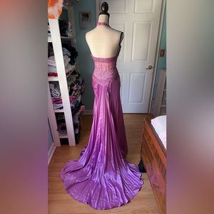 Pink/purple satin halter prom dress size 2.